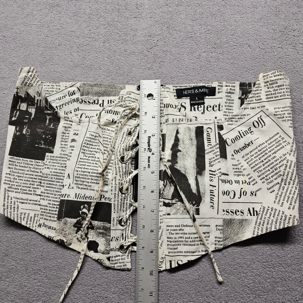 Hers & Mine Corset Belt Womens L Multi Newspaper Print Lace Up Front Back Zip - Picture 3 of 12